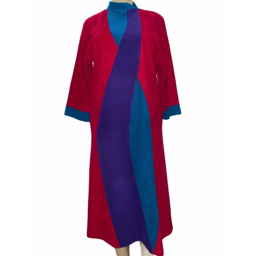 Vintage Vanity Fair Long VELOUR ROBE Colorblock S House Dress Caftan